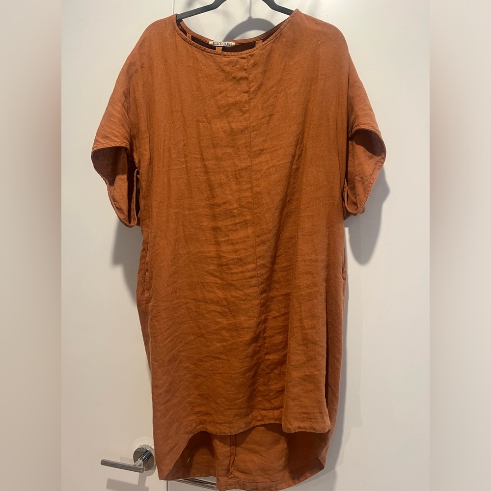 Black crane rust linen bat dress